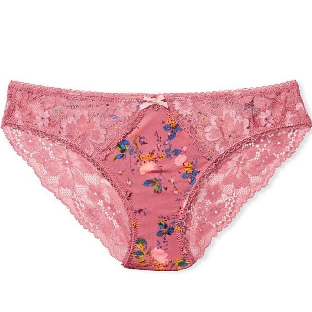 Victorias Secret Body Supersoft Satiny Lace waist Bikini panty Begonia Floral